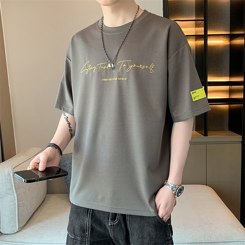 冰氧仿棉短袖店主风夏季休闲百搭字母印花男上衣TC3152-P22控48,男装T恤,星座717