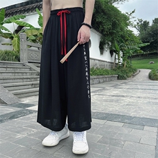 现货裤子风新中式大码24夏季刺绣八分裤休闲裤ZK031-P55-控78，男装休闲裤，电商A021