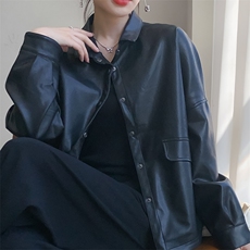 时尚韩版宽松显瘦百搭黑色皮衣外套女秋冬季新款气质休闲上衣，女装皮衣，佳绒高端店