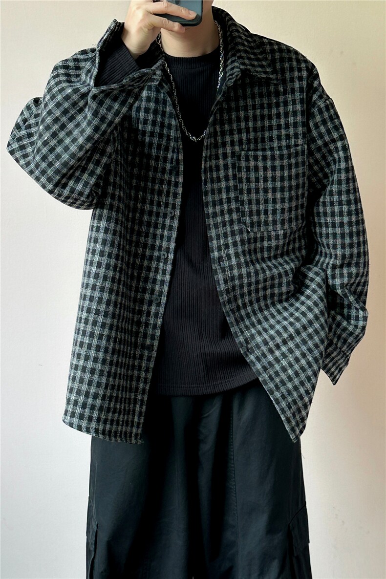 春季新款呢子衬衫外套宽松休闲加厚格子衬衣A351-AJ2552-P75控138,男装衬衫,电商A351