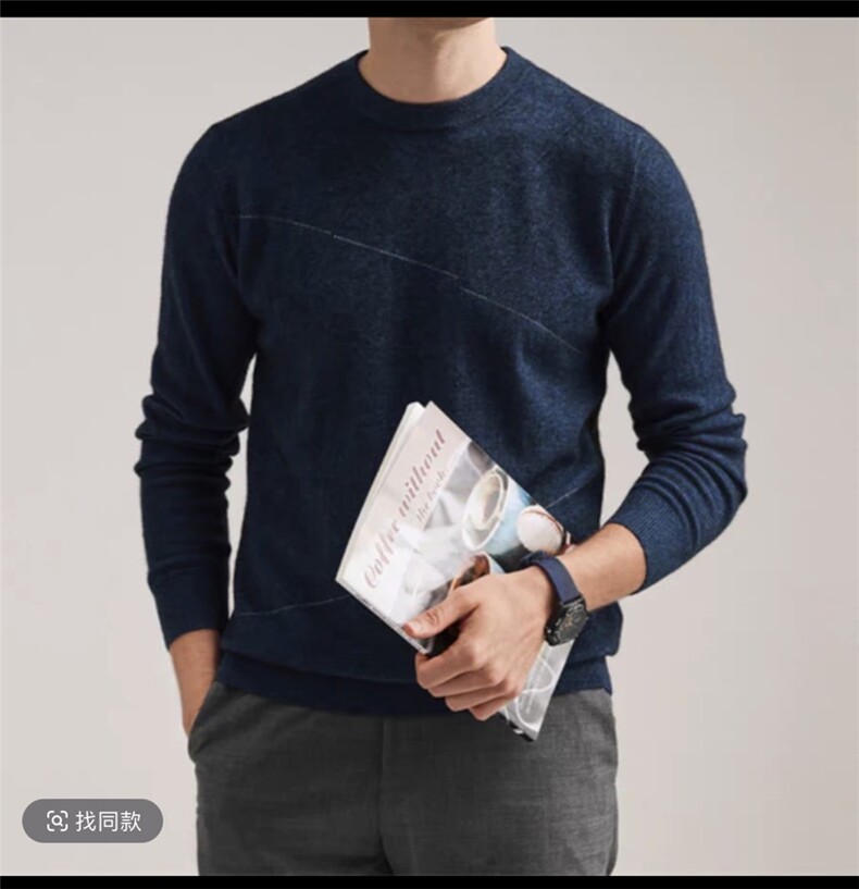 2025年秋季套头长男款圆领单色时尚百搭针织衫,男装针织衫/毛衣,航淼羊绒