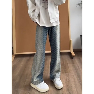 【有货】DA413-P50高质量渐变提花满印显瘦宽松百搭牛仔裤男女图片