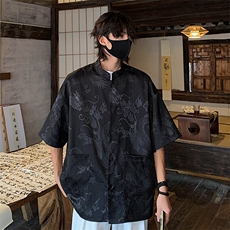 特批P35无差价25夏新中式冰丝暗龙纹薄款风短袖衬衫男士CD2262，男装T恤，电商A001