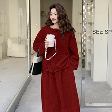 韩系甜美木耳边开衫半裙套装F6607-P175-K258，女装套装/套裙，2C255
