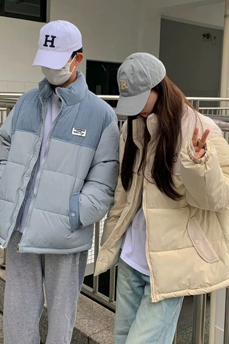 灯芯绒拼接棉服情侣女冬季2025新款宽松oversize棉衣加厚短款外套,男装棉衣,星座218-8