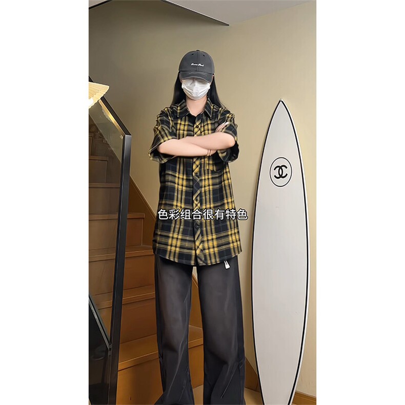 YK86066-P2330%棉70%聚酯纤维cleanfit夏季短袖袖格子衬衫男,男装衬衫,电商A086-1