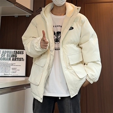羊羔毛棉服外套男款冬季加绒加厚工装棉袄美式复古情侣连帽面包服，男装棉衣，电商A141