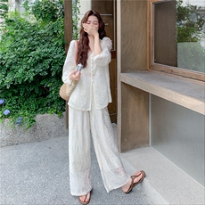 销量2000+复古中袖上衣+长裤两件套2C275-5568-P175-K248，女装套装/套裙，2C275