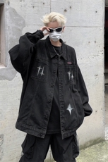 男装牛仔外套2026秋季几何绣标印花男生翻领夹克XZ514-2-N96-P88，男装工装外套，星座514-2(原B239)