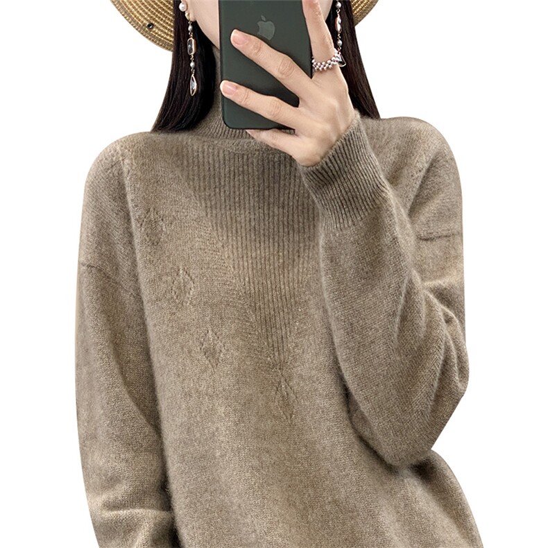 圆领羊毛衫女秋冬款宽松慵懒插肩长袖毛衣提花羊绒衫打底衫,女装羊毛衫,琳华羊绒