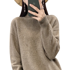 圆领羊毛衫女秋冬款宽松慵懒插肩长袖毛衣提花羊绒衫打底衫，女装羊毛衫，琳华羊绒