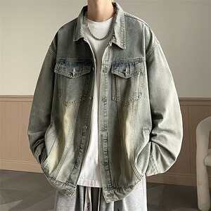 牛仔外套男秋季复古痞帅工装夹克ins潮牌潮流设计感百搭翻领上衣图片