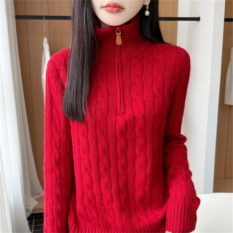 拉夫同款拉链套头衫,女装羊毛衫,优麦羊绒（原洪叶羊绒）