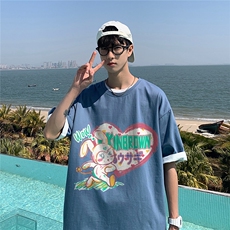 港风圆领青春休闲大码男运动日系原宿潮流男士短袖宽松DT707P25，男装T恤，星座227-7