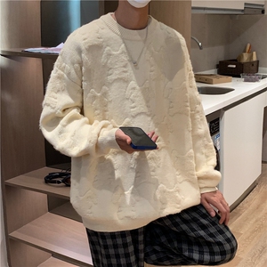 秋冬情侣款新款针织衫圆领毛衣男装港风宽松外套X5582-P90限118图片