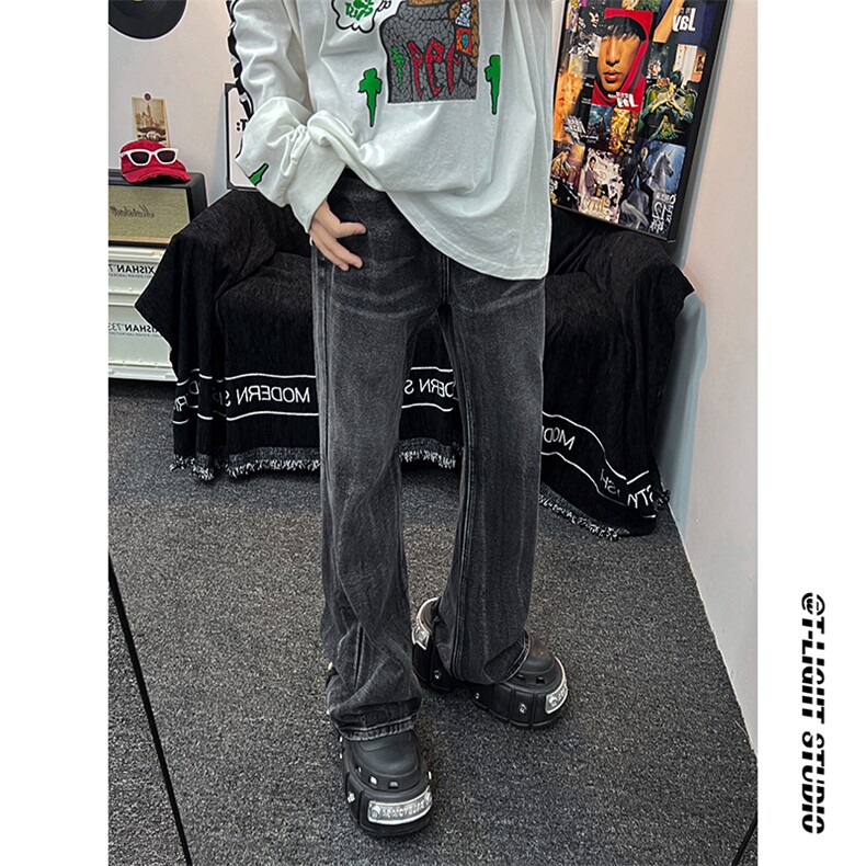 B221美式ins高街暗黑重工艺宽松微喇牛仔裤LK23128-P60控78,男装牛仔裤,电商B221