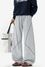 港风新款320g重磅华棉撞色明线宽松潮流弯刀裤男K24014-特P35控68，男装休闲裤，电商A001