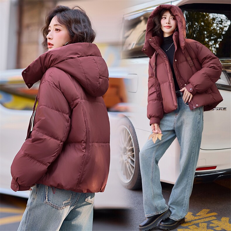 时尚连帽短款羽绒服女2024冬季新款高端加厚保暖白鸭绒面包服外套,女装羽绒服,悦祺