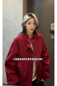 春季美式酒红色夹克哈灵顿飞行员立领外套男女 C64130-TP4588图片