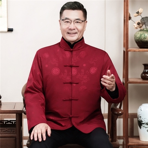 2025情侣毛领加绒中老年唐装外套爸爸妈妈喜庆生日婚宴风外套图片