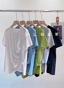 80709左前侧压褶圆领T图片