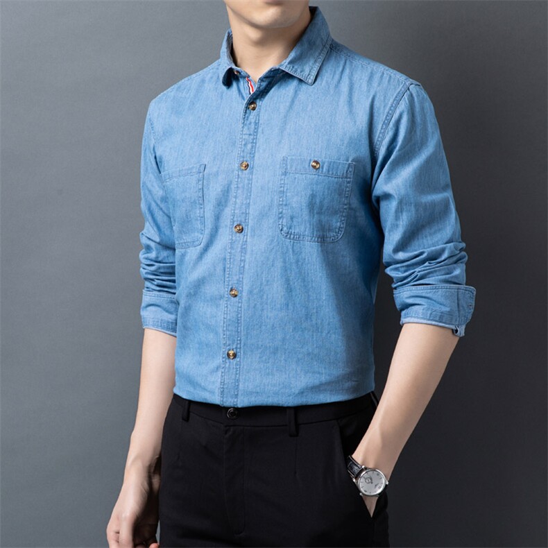 H5625钱塘2020-1秋冬精品男士牛仔百分百纯棉衬衣舒适P55,男装衬衫,钱塘207-1