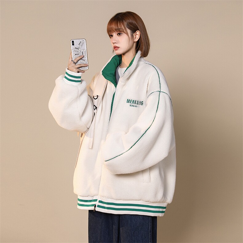 中性冬季夹克男士潮牌ins羊羔绒宽松大码加绒加厚休闲上衣外套，男装棉衣，电商A409-1