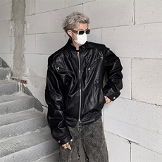 皮夹克外套男秋冬美式复古高街重磅PU皮衣短款痞帅机车服，男装夹克，星座506A