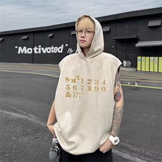 美式运动篮球服连帽卫衣健身带帽背心男夏季无袖坎肩t恤麂皮绒，男装背心/马甲，星座715-4