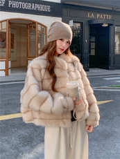 现货210-7702-P185-K268水貂立领皮毛一体外套公主风，女装羊羔毛/颗粒绒，浙宝210（原浙宝191）