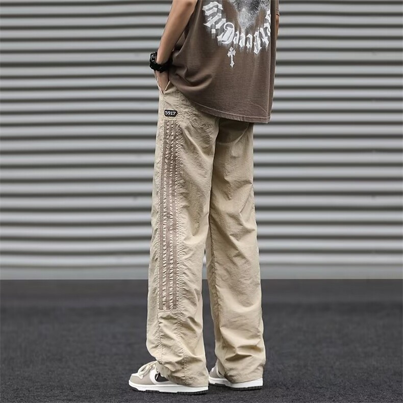 三杆条纹裤子男款夏季薄款美式冰丝速干工装裤直筒运动休闲长裤,男装工装外套,星座1013