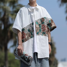 新款衬衫标准潮潮流原宿慵懒夏季五分袖简约日常青春流行气质，男装衬衫，星座716-3