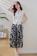 时尚妈妈装短袖衬衫冰丝休闲裤两件套夏装新款洋气高贵中老年套装，女装套装/套裙，缘衣格