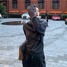 现货现货，个性假两件设计师款毛衣，深灰，黑色，军绿，咖色四个，女装针织衫/毛衣，CHERRY·印