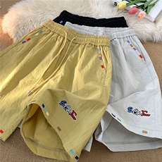 万针刺绣设计冰丝短裤男女夏2025新款潮牌中裤815A-DK24-P40控68，男装牛仔裤，星座815A
