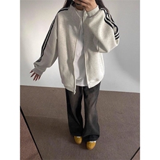 美式复古开衫外套三条杠潮牌卫衣运动宽松休闲上衣JK111特P63，女装短外套，星座908-1
