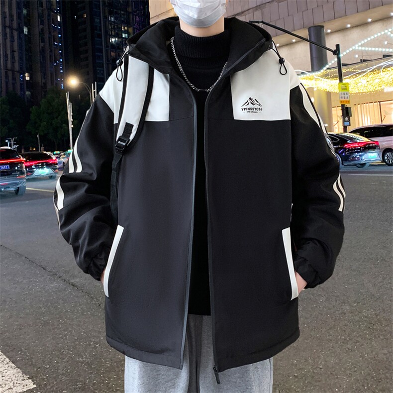 港风秋季男士夹克男宽松时尚连帽休闲夹克外套上衣J898-P53加绒63图片