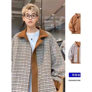 美式复古外套男春秋款痞帅高级感双面穿高中生青少年翻领休闲夹克图片