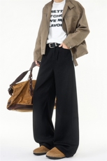美式纯色休闲百搭牛仔裤男春秋宽松直筒裤子阔腿拖地长裤KZ079P48，男装牛仔裤，电商B312