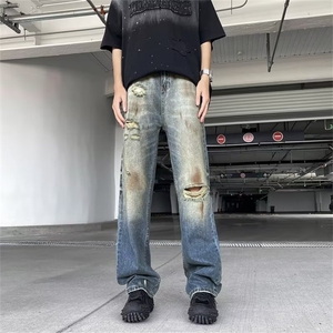 高街牛仔裤男士韩版潮流破洞痞子帅气2024夏季直筒长裤RK1953-P46图片