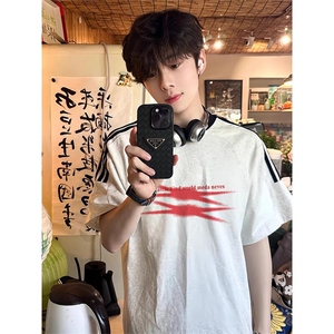 夏季美式高街重磅纯棉三条杠织带撞色男女短袖T恤ZD636-特P30图片