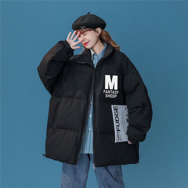 中性风22冬季新品简约M字母印花面包服立领棉衣MY2046P65控98，男装棉衣，A247A