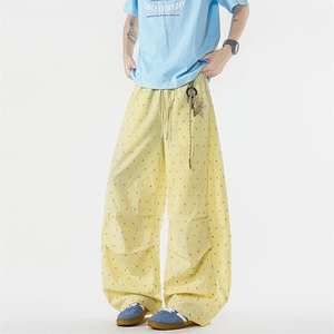 8XL-M 波点黄色裤休闲裤美式潮牌褶皱阔腿裤垂感直筒裤男K9159P58图片