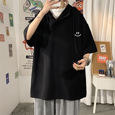 LD54204-P45连帽短袖t恤男大码胖子带帽五分袖中袖，男装T恤，电商A040