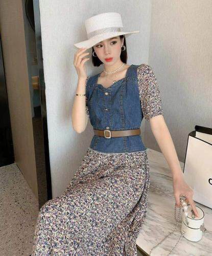 牛仔假两件连衣裙现货，女装连衣裙，依柏璐