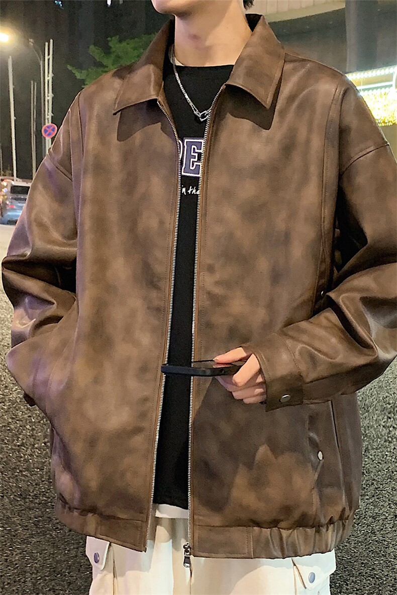 高街潮牌休闲上衣潮流宽松皮衣夹克外套A161-6538-P85,男装皮衣,电商A161