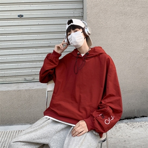 潮牌连帽卫衣男春秋季2024新款纯色青少年黑色长袖外套男W110/P55图片