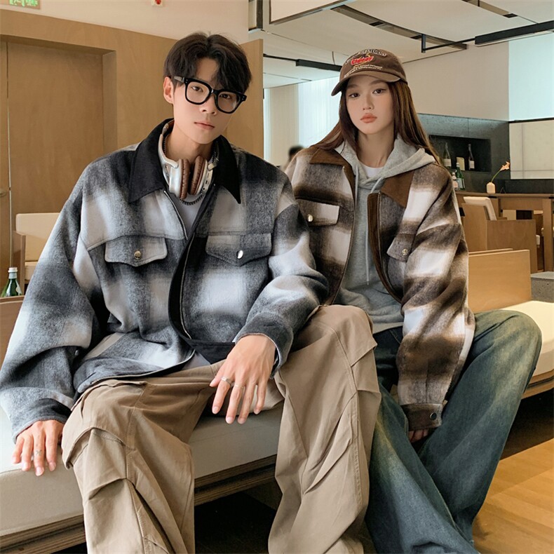 2025秋新毛呢情侣格子撞色翻领夹克外套男705-1-W8822-P80控110,男装夹克,星座705-1