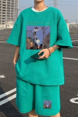 ！2025夏季新款男士华夫格短袖T恤套装百搭一套HTZ86P50，男装T恤，电商B220