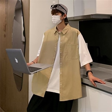 夏季新款衬衫潮流慵懒男方领纯棉袖口假两件衬衫YC311P36，男装衬衫，星座1116-2